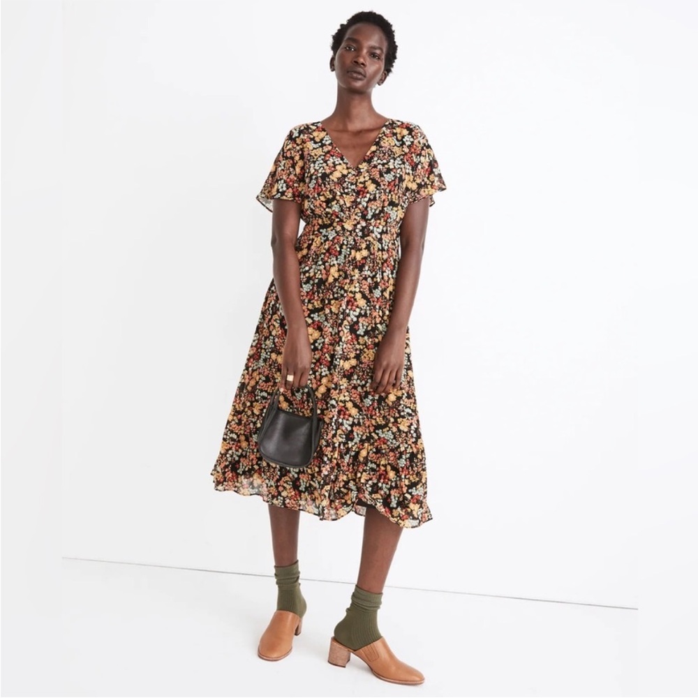 Madewell Dolman-Sleeve Ruffle-Hem Midi Dress